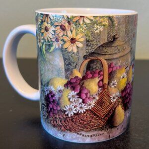 Vintage LANG & WISE “Roses and Pears” Ceramic Mug ~ Artwork  by Anna Krajewski